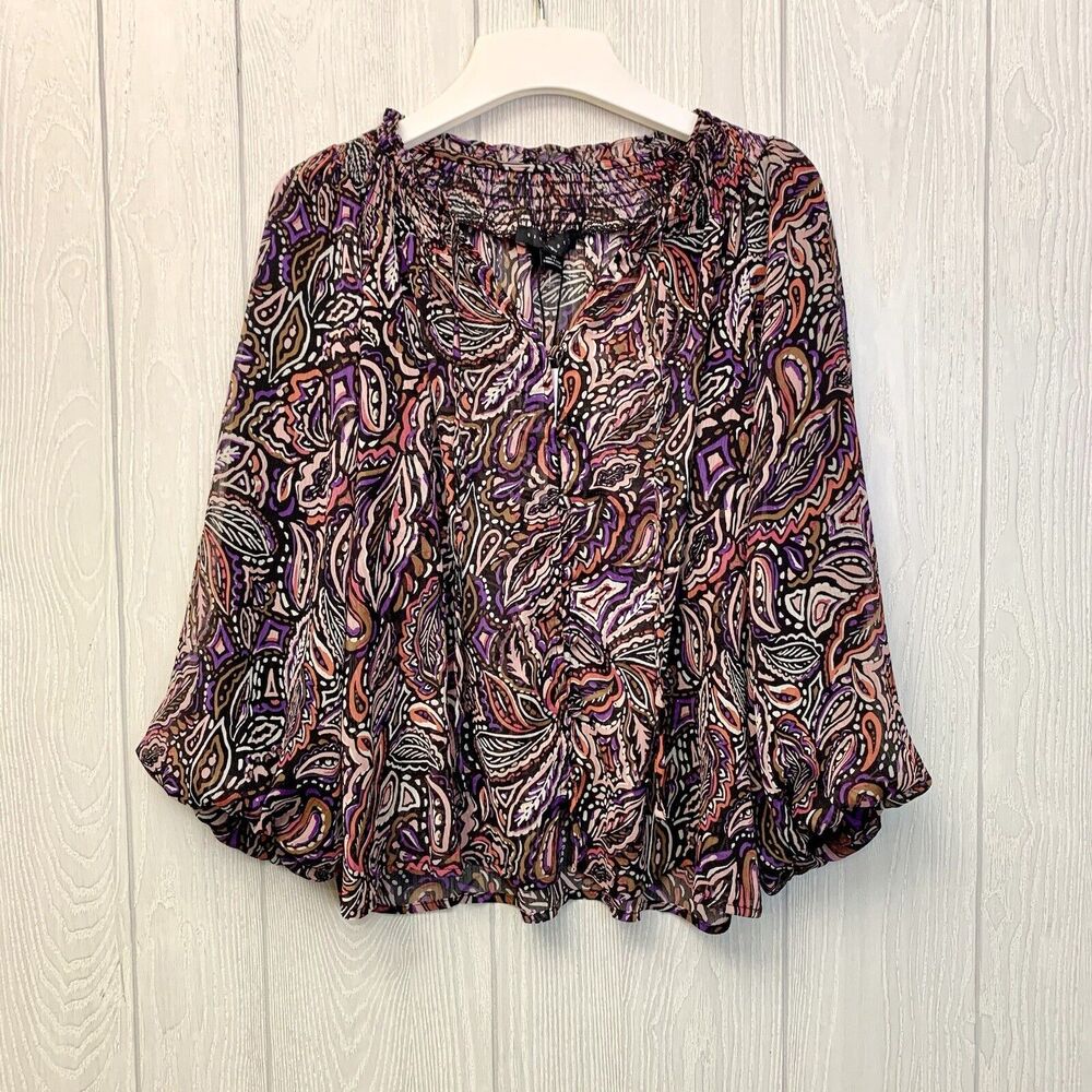 Sanctuary Multicolor Black Purple Sheer 3/4 Sleeve Blouse XS NWT